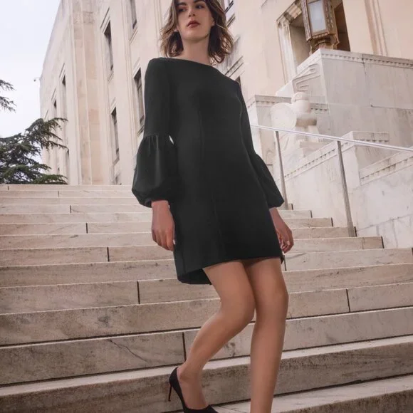 Jennifer Ritz Odile Dress with Puff Sleeves - Black - Picture 3 of 5